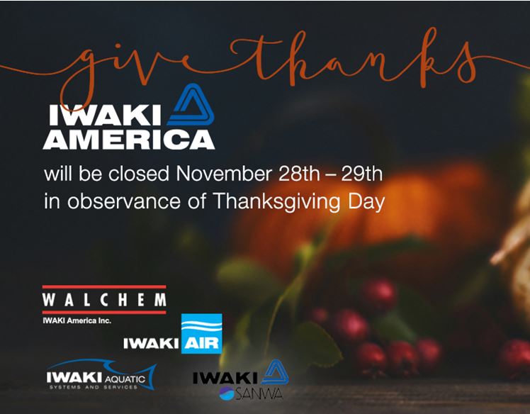 IwakiAirAODD's tweet photo. Iwaki America will be closed Thursday and Friday, November 28 & 29, 2019 for the Thanksgiving Holiday.
#GiveThanks #IwakiAmerica #IwakiAIR #Thanksgiving2019 https://t.co/jo8evxW0wK