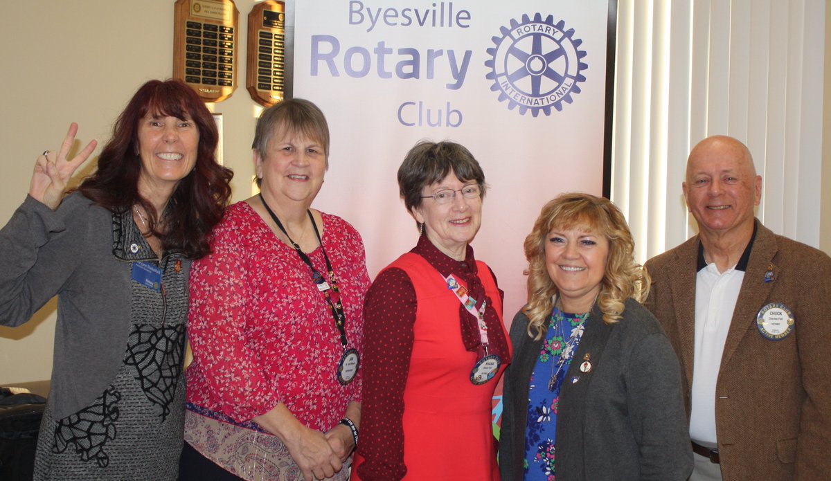 Byesvile_Club's tweet photo. Assistant District Governor MJ Barnes awarded four members of Byesville Rotary-- Jan Wilson, Shana Fair, Rhonda Stemmer, and Chuck Fair--125 Club pins. 125 Club pins are awarded in recognition of support for Paul Harris Foundation and Polio Plus effort. #6690 #ByesvilleRotary https://t.co/Ifrimn9IBc