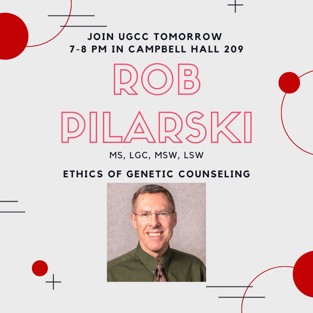 Reminder that we will be having a meeting tomorrow, November 19th at 7-8 PM in room 209 of Campbell Hall! 
Come out to hear from cancer genetic counselor, Rob Pilarski, on the topic of ethics within genetic counseling! See you all there!🧬