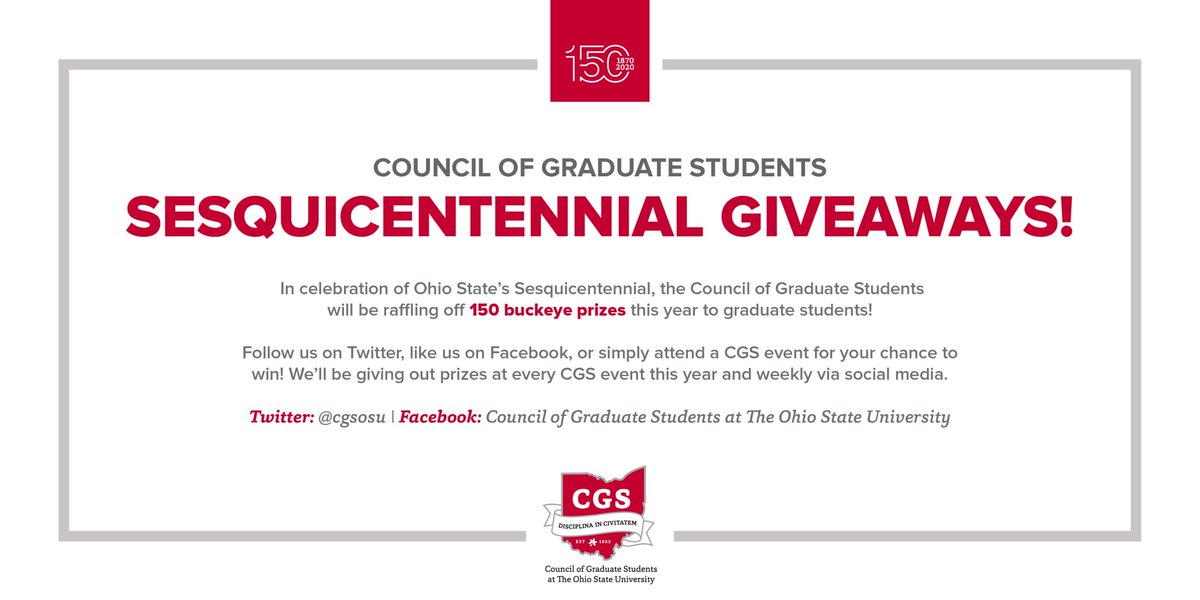 cgsosu's tweet photo. #OSU150 #GradGiveAway continues! Participate in 2019 #BloodBattle and comment on this post with a picture of the sticker you got after donating for a chance to win prizes.
https://t.co/yMtvqAu1sa https://t.co/FakdYsPukr
