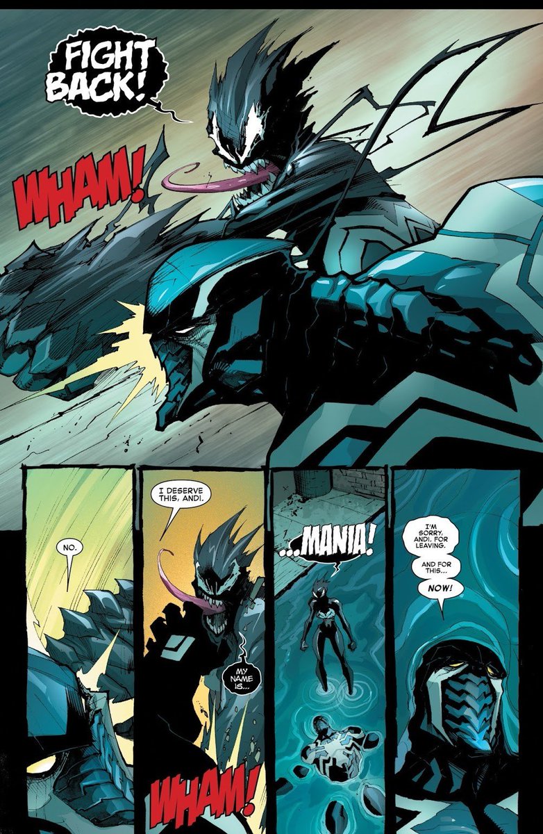 Andi continues to fight crime alone while Agent Venom is off-planet during the Space Knight arc, but the Hell-mark turns her bloodthirsty and violent.The pair do battle when Flash returns from space, however Flash is able to temporarily halt Andi's demonic possession