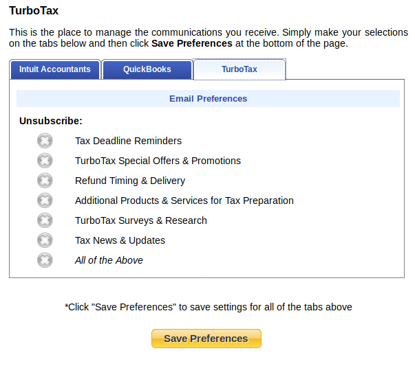 Unsubscribe screen's third tab with a shitload of confusing options.
