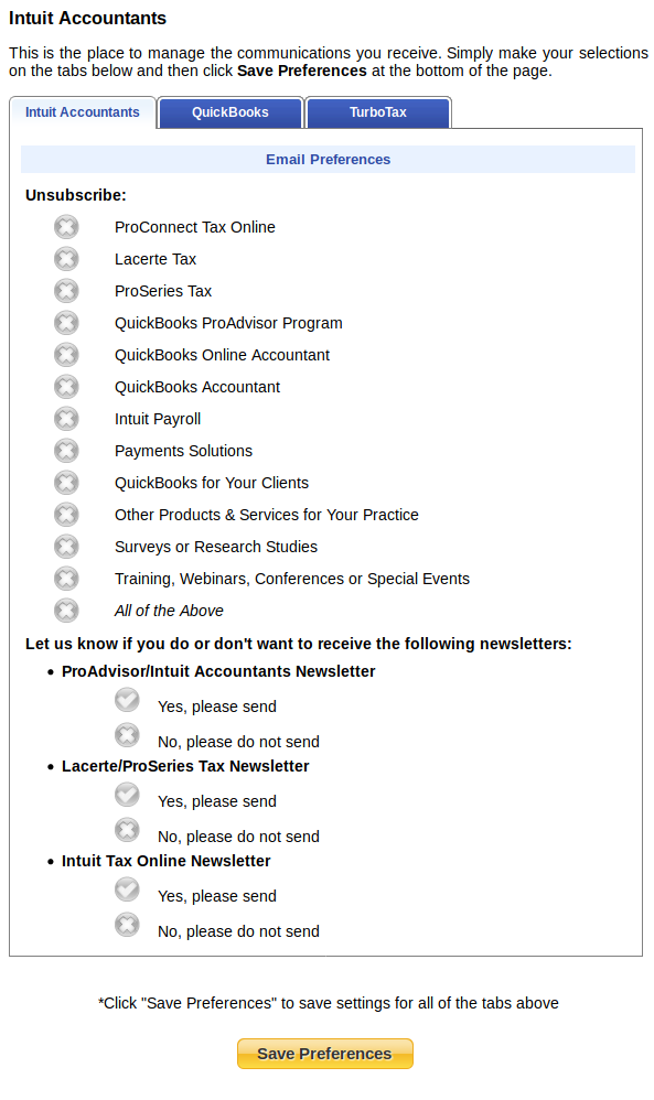 Unsubscribe screen with a shitload of confusing options.