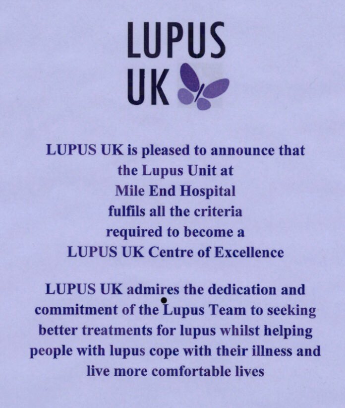 Barts Health <a href="/Lupus/">Noodles Kong</a> Centre (Mile End site) is awarded  accolade of national Lupus UK Centre of Excellence this month following assessment
