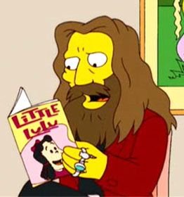 Happy Birthday to Alan Moore, here seen taking a brief time out from his own writing to read Little Lulu. 