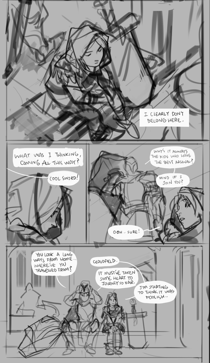 this was a freestyle jam of "Cithria of Cloudfield" card flavour text, where she meets a "Brightsteel Protector".. I wanted to have fun noodling on ideas