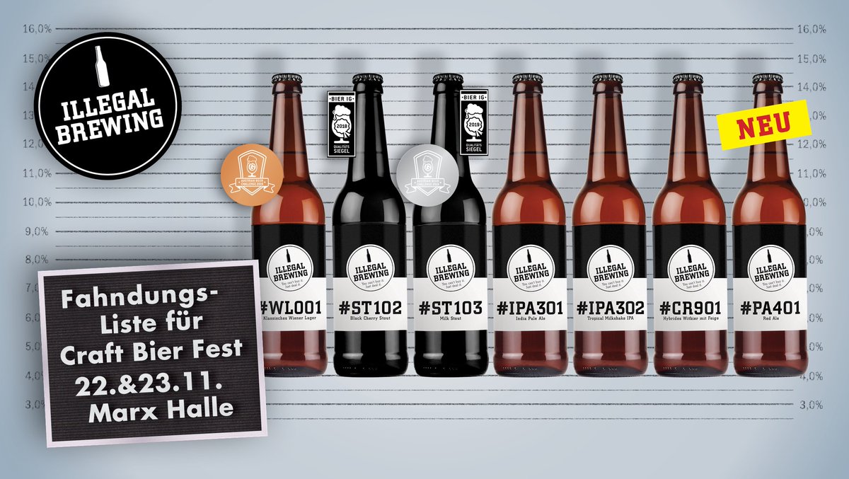 Die Fahndungsliste für das <a href="/CraftBierFest/">Craft Bier Fest</a> ist ausgeschrieben. Nimm auch Du die Verfolgung von Wiener Lager, Black Cherry Stout, Milk Stout, India Pale Ale, Tropical Milkshake IPA, Hybrides Witbier mit Feige und unserem Newcomer #PA401 Red Ale auf!