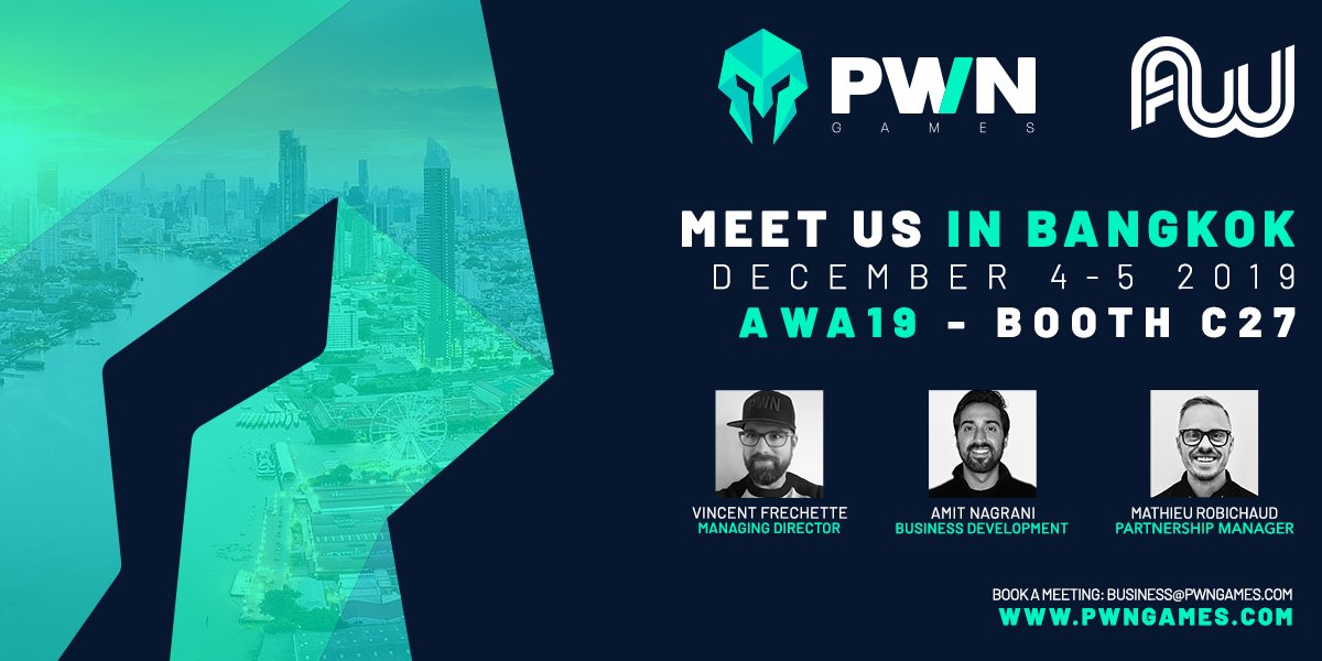 pwn_games's tweet photo. We're getting ready - and totally hyped - for Affiliate World Asia 2019 this Dec 4-5th 2019 in Bangkok! Come say Hi if you're around, we'll be at booth C27 - see ya soon! #awa2019 https://t.co/qvsq8OYSME