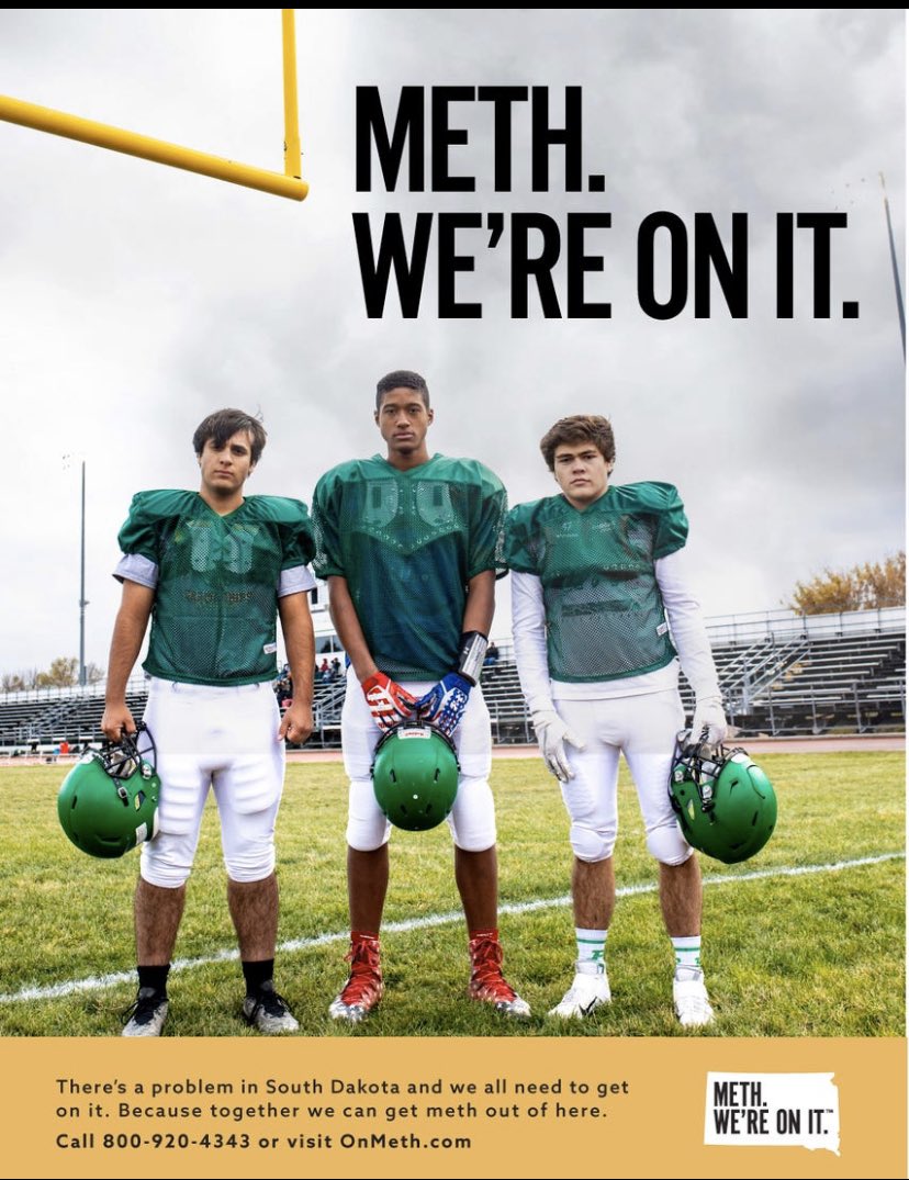 AlexThomp's tweet photo. South Dakota launches new anti-meth PR campaign (paying the ad agency 450k to develop it). 
“Eighty-three percent of South Dakota's 2019 court admissions for controlled substances are related to meth.”
https://t.co/z0MI2QmRDd https://t.co/s3C2zlZvkZ