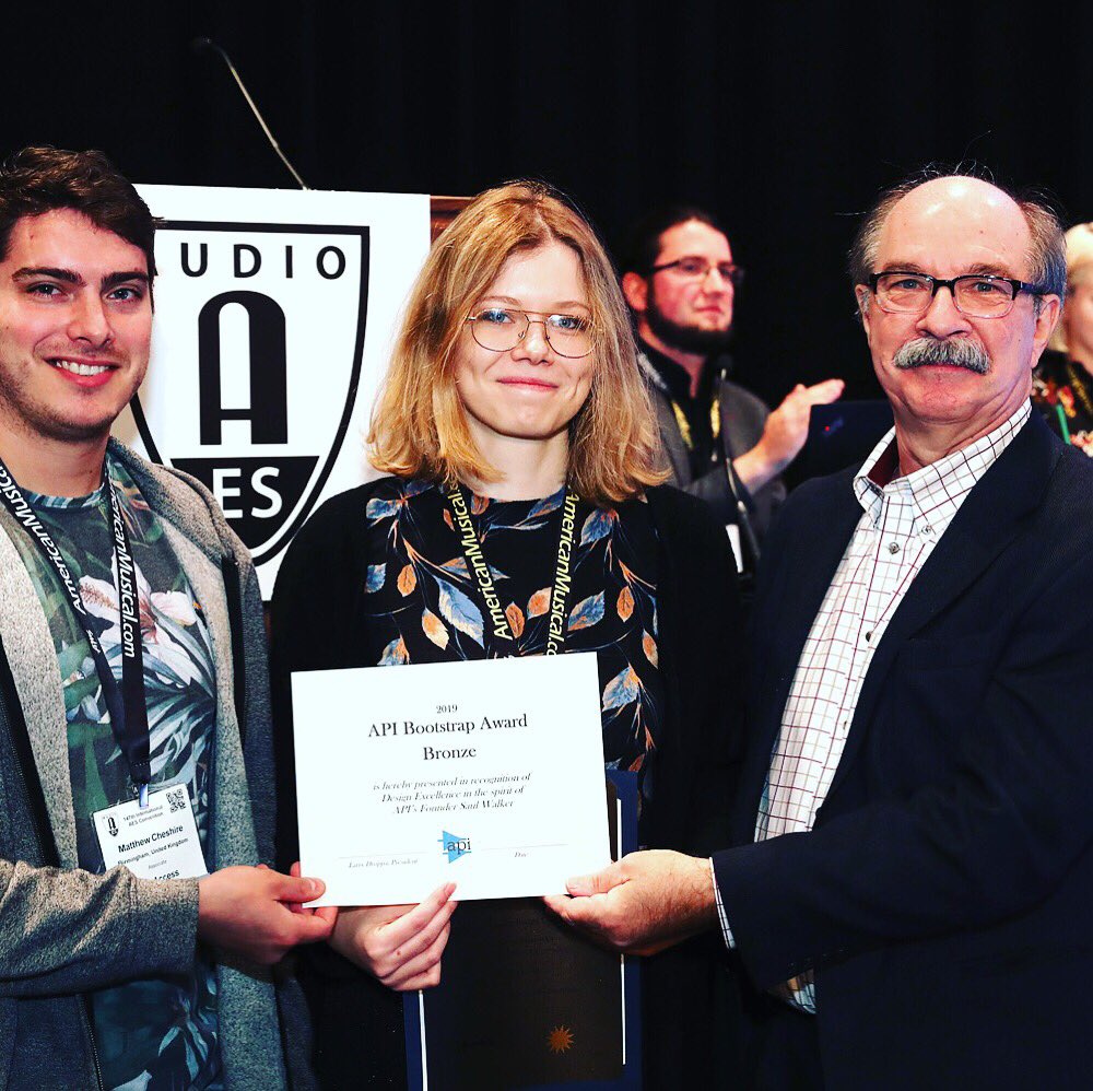 ThisIsAPIaudio's tweet photo. Congrats – Katarzyna Sochaczewska and Matthew Cheshire received the API Bootstrap Award during the 2019 Saul Walker Student Design Competition which recognizes aspiring hardware and software engineers through a worldwide contest during AES Conventions.
#api50years #apiaudio https://t.co/imgTT5Vdpm