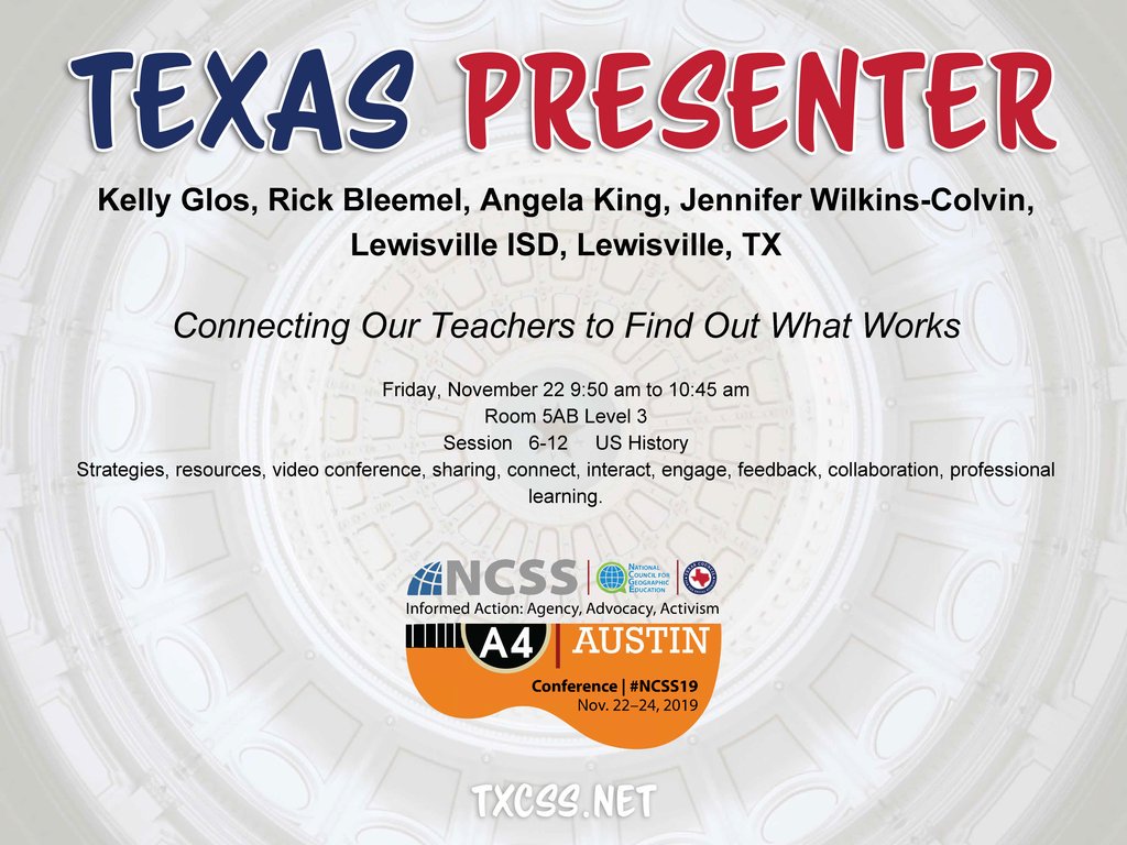 TxSocialStudies's tweet photo. 📣 Shout out to TXCSS PRESENTERS taking the stage at #NCSS19 in ATX!
👀 Keep an eye out for #TXCSSSWAG throughout the conference! 
#TXCSS19 https://t.co/2dBO8Hvk30