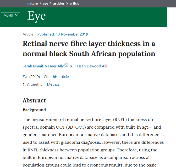 naseerally1's tweet photo. Our humble contribution to the body of knowledge on the retinal fibre layer thickness in our local population. It  #Heidelberg engineering  #African ophthalmology research #Ophthalmology 
https://t.co/fJgf1mHMfC https://t.co/vwt8k3Liz8