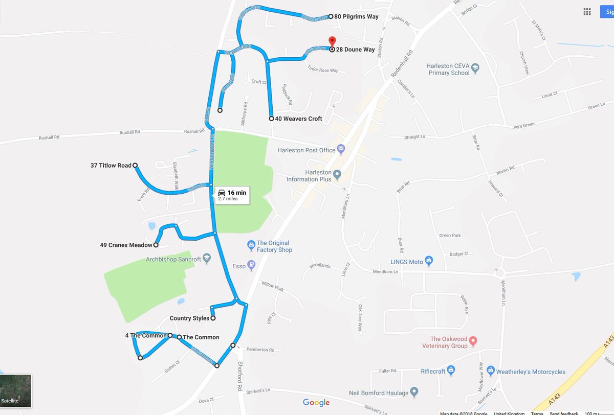 Sleigh Day 3 Thursday 5th December .  The Common, Wilderness Close, Cranes Meadow, Titlow Road, Herolf Way, Pilgrims Way, Doune Way, Tudor Rose Way &amp; Weavers Croft.