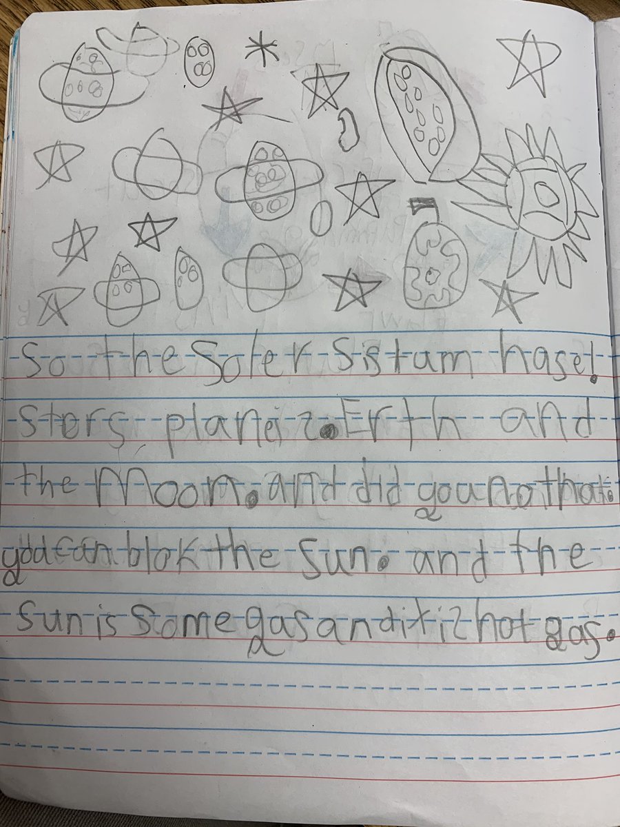 BrandyRPuckett's tweet photo. Journal entries after our intro lesson into outer space 🪐🌎⭐️🚀 Building that background knowledge!

@ckschools @Amplify @robin_mcclellan #ckla #phonics #writing #FirstGrade #TNBestForAll https://t.co/aS481S73IS