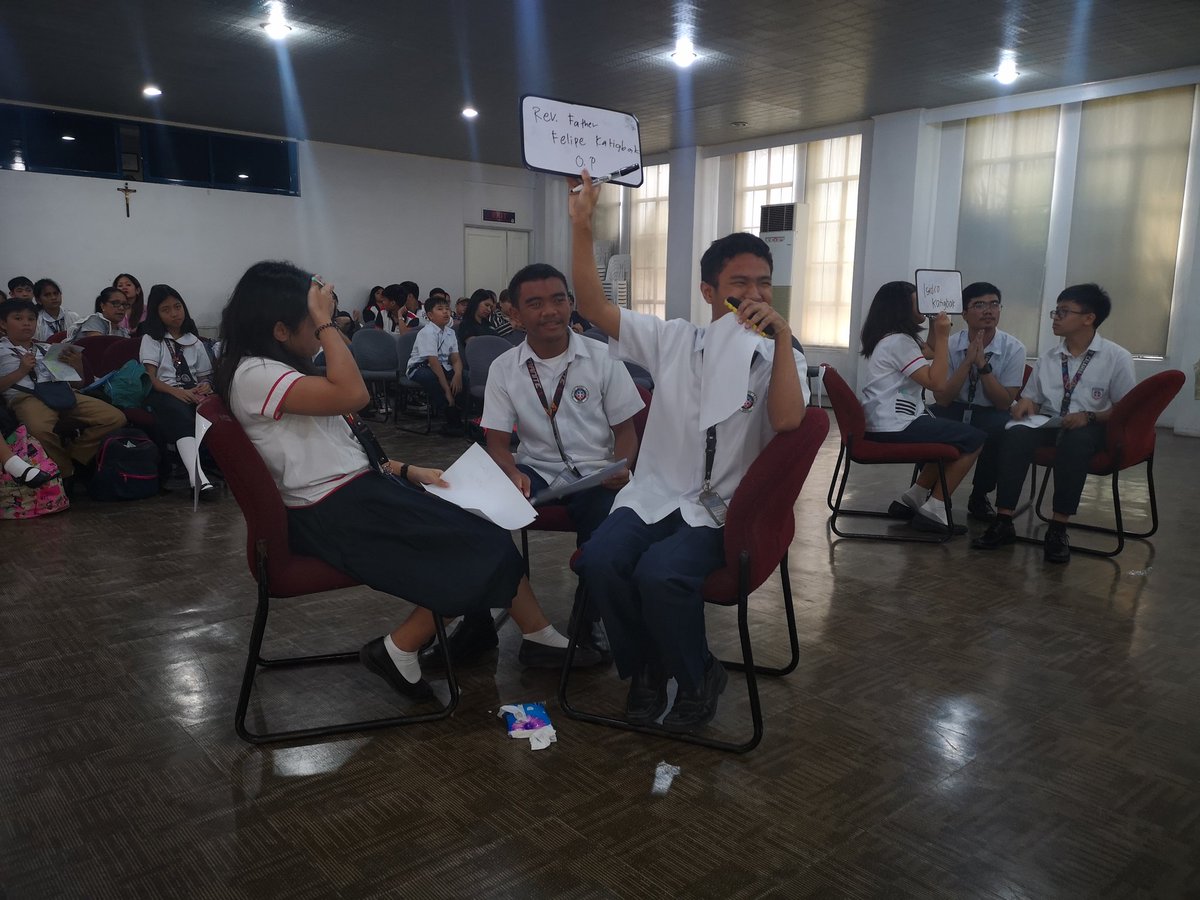 LetranOfficial's tweet photo. NOW: Students from the four Letran campuses test their intelligence in the Battle of the Brains: The Inter-Letran Quiz Show.

#OneLetran
#GloryWithoutEnd
#Letran400
#LetranQuadricentennial
#SiempreArriba https://t.co/srUaowxRFK