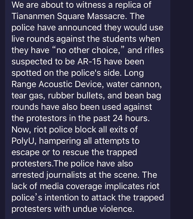 angelinakkam's tweet photo. {source from telegram} 
各位手足🙏🏻以下係大專學界國際事務代表團向國際發出呼籲⚠️盡量*推*比更多外國人睇到 喚起對香港嘅關注🇭🇰! #SOSHK #HKPoliceTerrorism #polyU #PolyUMassacre #GodblessHK https://t.co/vm7GqCmxEY