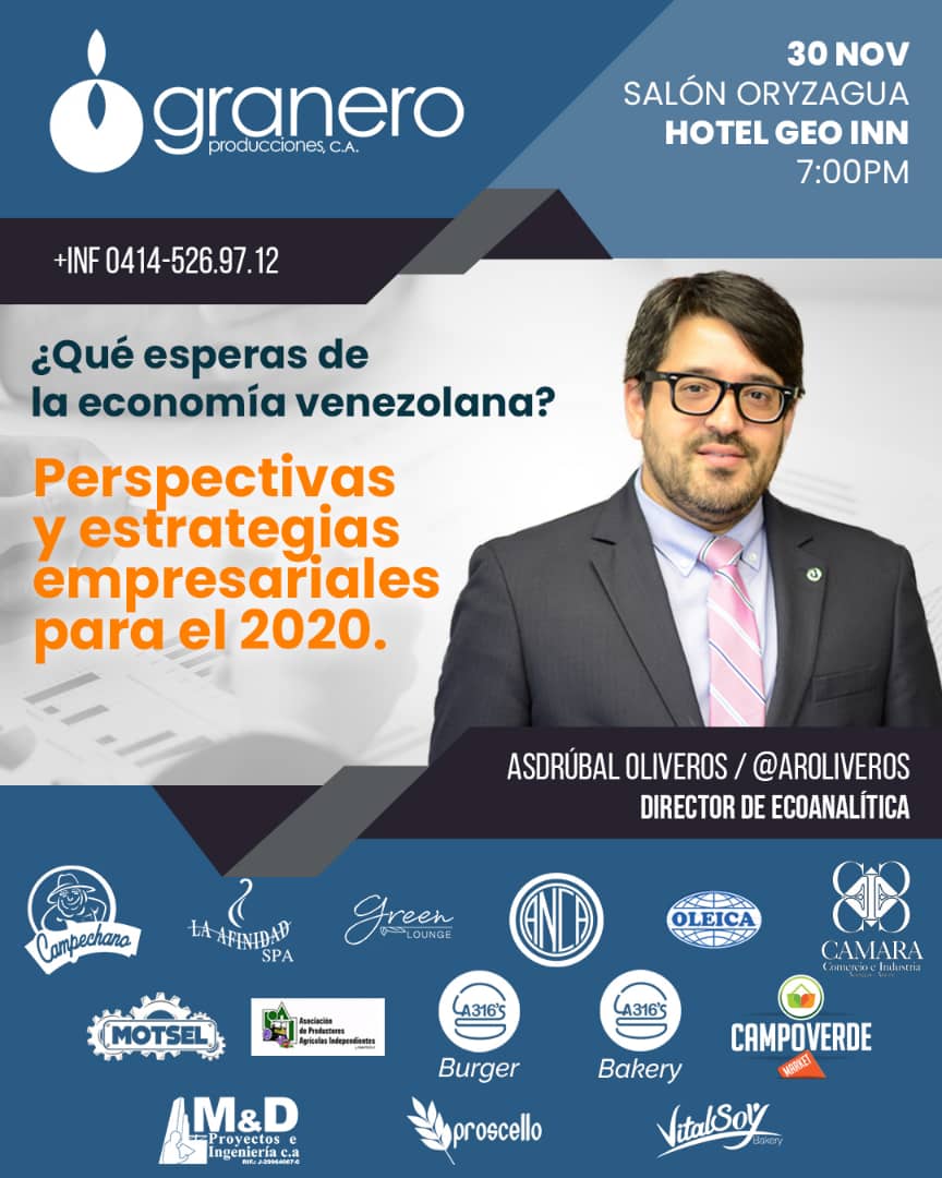 aroliveros's tweet photo. El próximo 30 de noviembre estaré en #Acarigua hablando de economía, estrategias empresariales y escenarios para 2020. A los amigos de la zona y Portuguesa espero verlos por allá. En la imagen adjunta más información. https://t.co/h6Bzf2jtlN