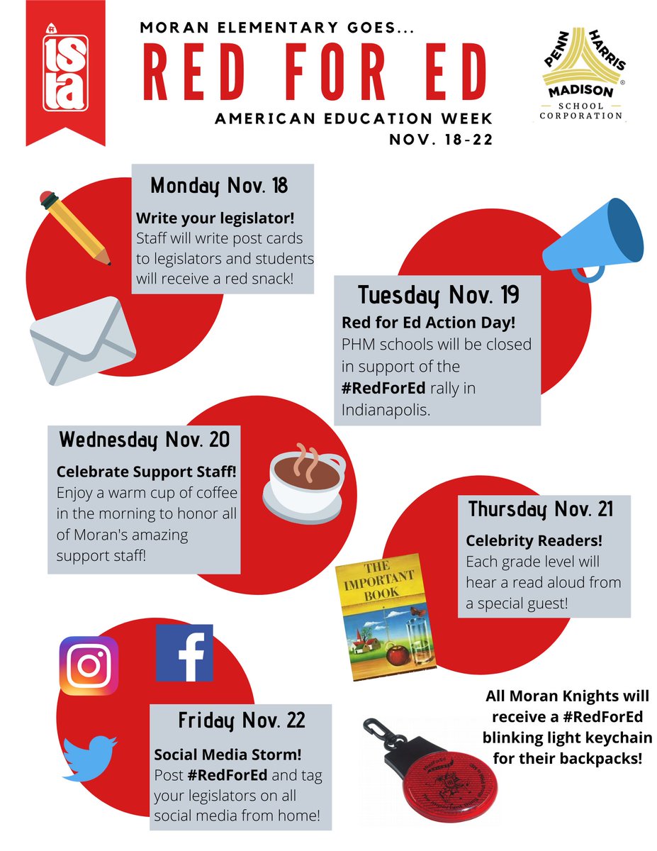 MPrather04's tweet photo. Check out all these great #RedForEd events at Moran for American Education Week! #PHMTA #IamISTA https://t.co/UyX1vpVSR2