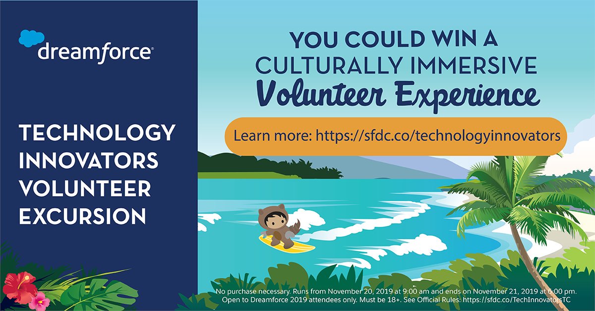 NaveenDhanaraj's tweet photo. Learn how you can win a volunteer excursion by attending 2 or more keynotes for the Technology Innovator. Catch me at the Platform and Lightning keynotes :) https://t.co/LVKEzvg1TG #df19 #platformdf19 @Dreamforce https://t.co/i2fpssaYk6