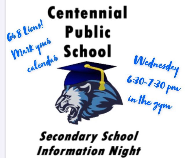 andreaspoltore's tweet photo. Centennial’s high school info night will take place on Wednesday from 6:30-7:30 pm in the gym. This info session is particularly helpful for those families new to the high school transition process. https://t.co/xbWhNdyG64