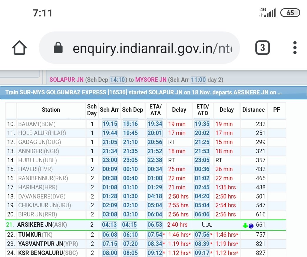 Atre8080's tweet photo. @PiyushGoyal @RailMinIndia train#16536 is delayed by minimum 2 hours each day to reach Bangalore. Today (19/11) it's running late by 3 hours. There's no pantry on the train as well, children, diabetic patients have tough time. Can you please ensure on time arrival of the train? https://t.co/V8NvzUQX4s