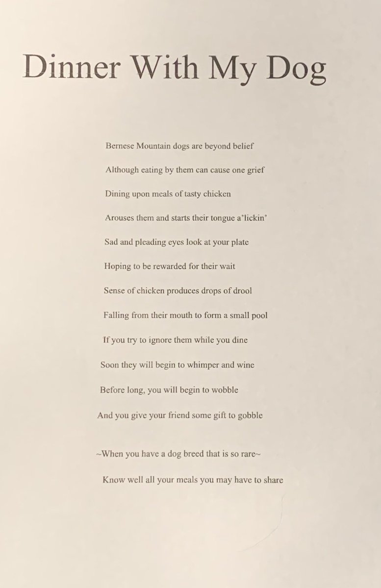 MurphyErnst's tweet photo. Check out my sisterโs poem! Guess who her inspiration was! ๐ #bernesemountaindog #ernstdererste #blessed https://t.co/apmGOUGHCh