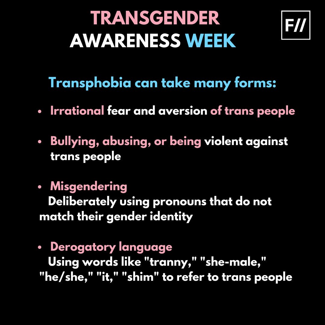 FeminismInIndia's tweet photo. What is #transphobia ? What are its various forms?

This #TransAwarenessWeek it's time to call ourselves out on our ignorance and be better allies.

#TransRights #TransgenderAwarenessWeek https://t.co/EWGxnKsgJi