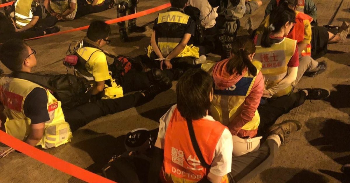 phoebe_owl's tweet photo. Inhumanity in #HongKongProtests : 
51 Voluntary Healthcare Professionals and Reporters are Charged in Riot
#savehongkong #StandWithHongKong #PolyUniversityMassacre #PolyUMassacre #StopPoliceBrutality #5DemandsNot1Less https://t.co/j8WGLUQG6z