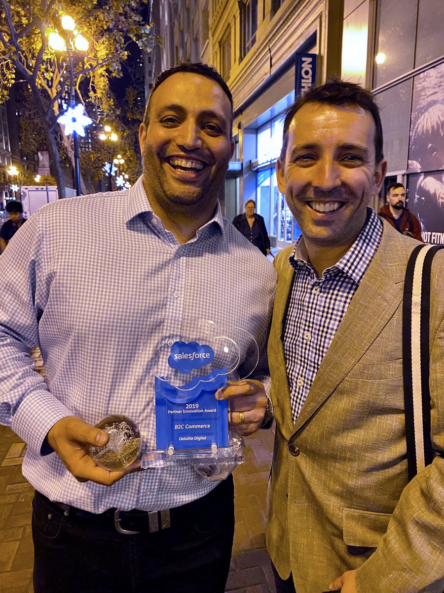 Walking the streets of San Francisco with Deloitte’s 2019 Partner Innovation award from Salesforce for our B2C Commerce work with True Alliance in Australia. <a href="/deloittedigital/">Deloitte Digital</a> @DeloitteDIGI_AU  #dreamforce2019