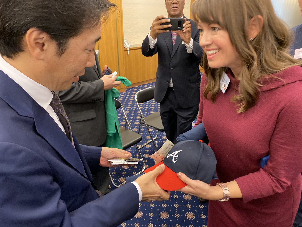 erickallen's tweet photo. Great shot of me and @tanulewicz leaving some @CobbChamber and @Braves swag with Japanese Vice Minister of Foreign Affairs. #Braves #SelectCobb https://t.co/c1323EcGjM