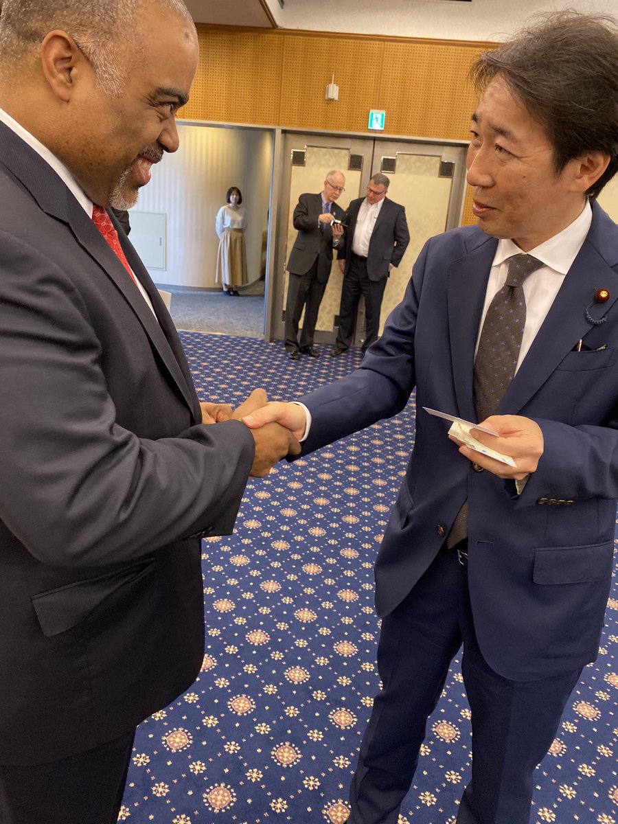 erickallen's tweet photo. Great shot of me and @tanulewicz leaving some @CobbChamber and @Braves swag with Japanese Vice Minister of Foreign Affairs. #Braves #SelectCobb https://t.co/c1323EcGjM