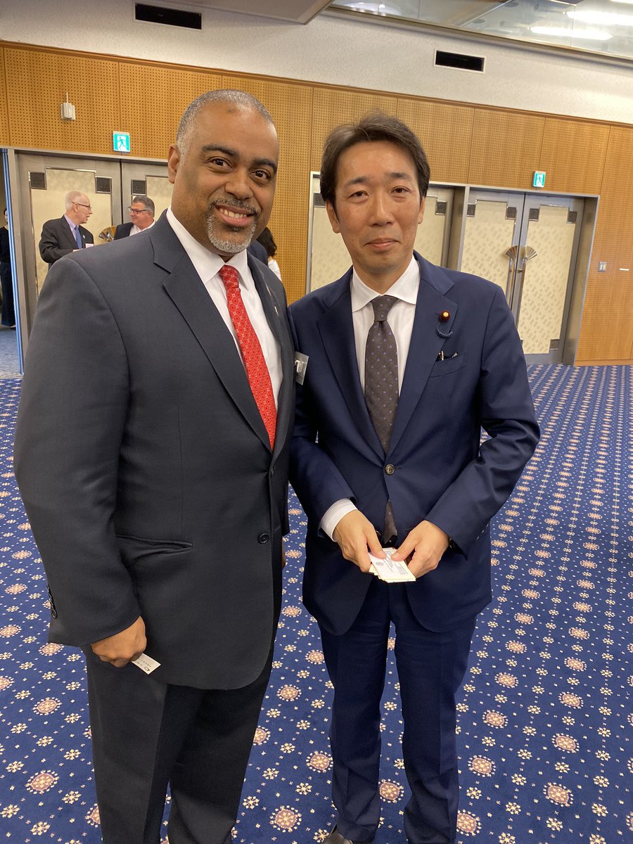 erickallen's tweet photo. Great shot of me and @tanulewicz leaving some @CobbChamber and @Braves swag with Japanese Vice Minister of Foreign Affairs. #Braves #SelectCobb https://t.co/c1323EcGjM