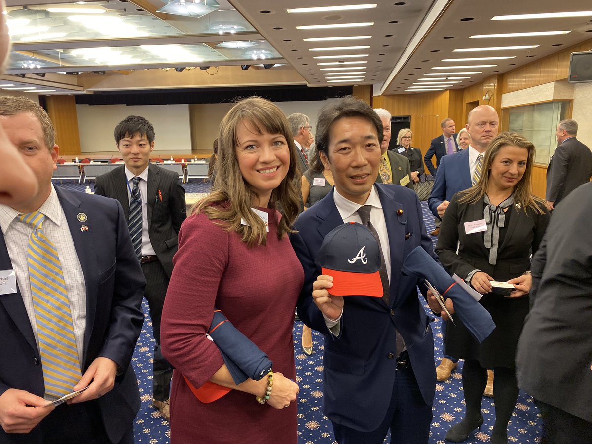 erickallen's tweet photo. Great shot of me and @tanulewicz leaving some @CobbChamber and @Braves swag with Japanese Vice Minister of Foreign Affairs. #Braves #SelectCobb https://t.co/c1323EcGjM
