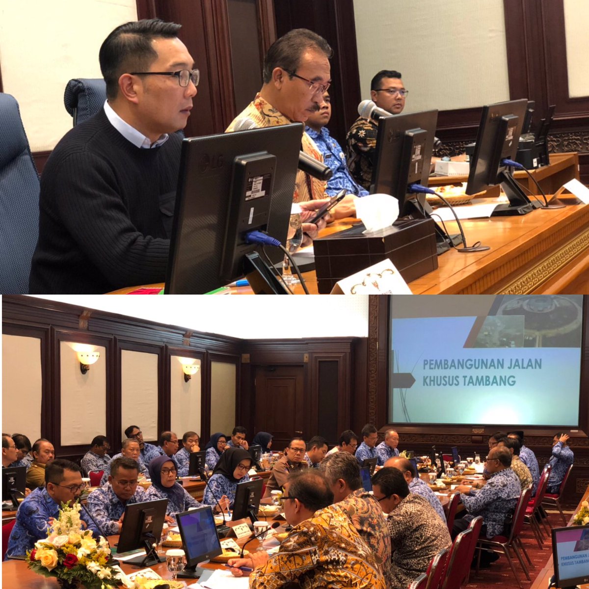 ridwankamil's tweet photo. JALAN KHUSUS TAMBANG DI PARUNG PANJANG kajian survei alternatifnya sudah selesai.  Di rapat ini diputuskan jalur Barat yang dipilih. Lebih memutar, lebih mahal, namun potensi dinamika sosial lebih sedikit. Selanjutnya persiapan perencanaan dan pembebasan lahannya. 
Doakan lancar. https://t.co/oBIB3GWAJp