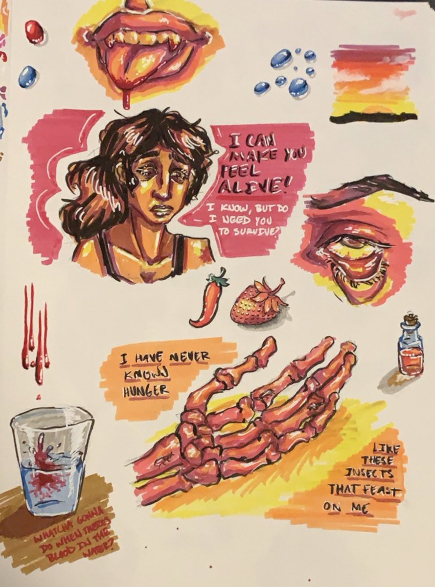 elfenthusiast's tweet photo. I love doing these visceral and vaguely nasty doodle-dump pages where I throw in song lyrics and random stuff and experiment. Super freeing to not have a cohesive theme on a page and go nuts. https://t.co/RJuP8X1QaF