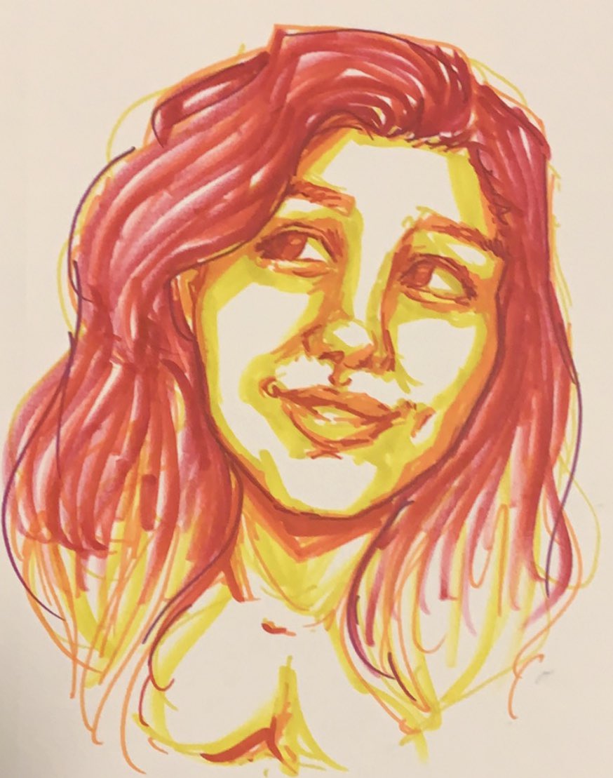 elfenthusiast's tweet photo. Doing self portraits in marker without sketching first is hard because these have fallen into a sort of uncanny valley where they sooort of look like me but are slightly off. We’re gettin there, though! https://t.co/LrASYrP67K