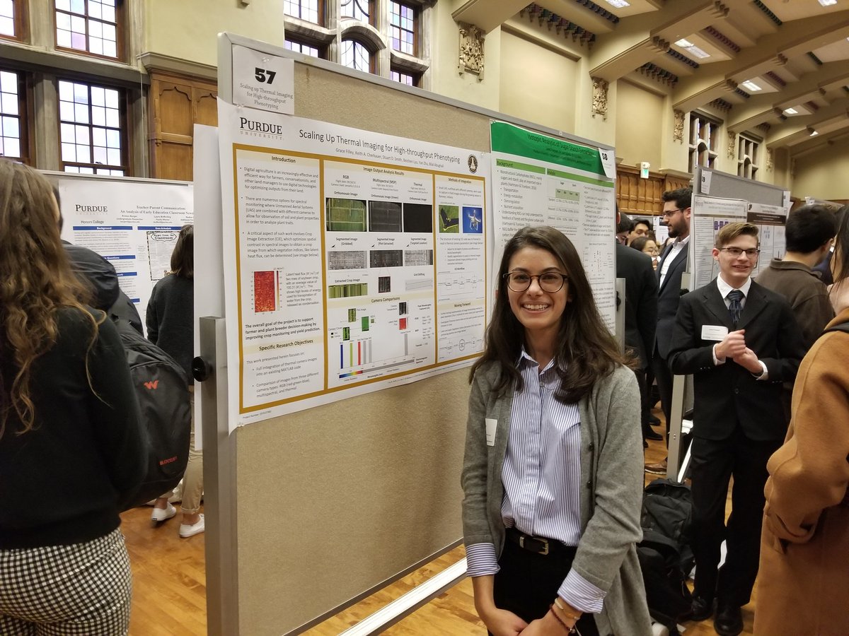 KCherkauer's tweet photo. Grace Filley @PurdueABE Junior presents her semester research extracting canopy temperatures from UAS images.  Great to see all of the Purdue undergraduate posters. #purdueugresearch @PurdueC4E https://t.co/m3DvvGtunU