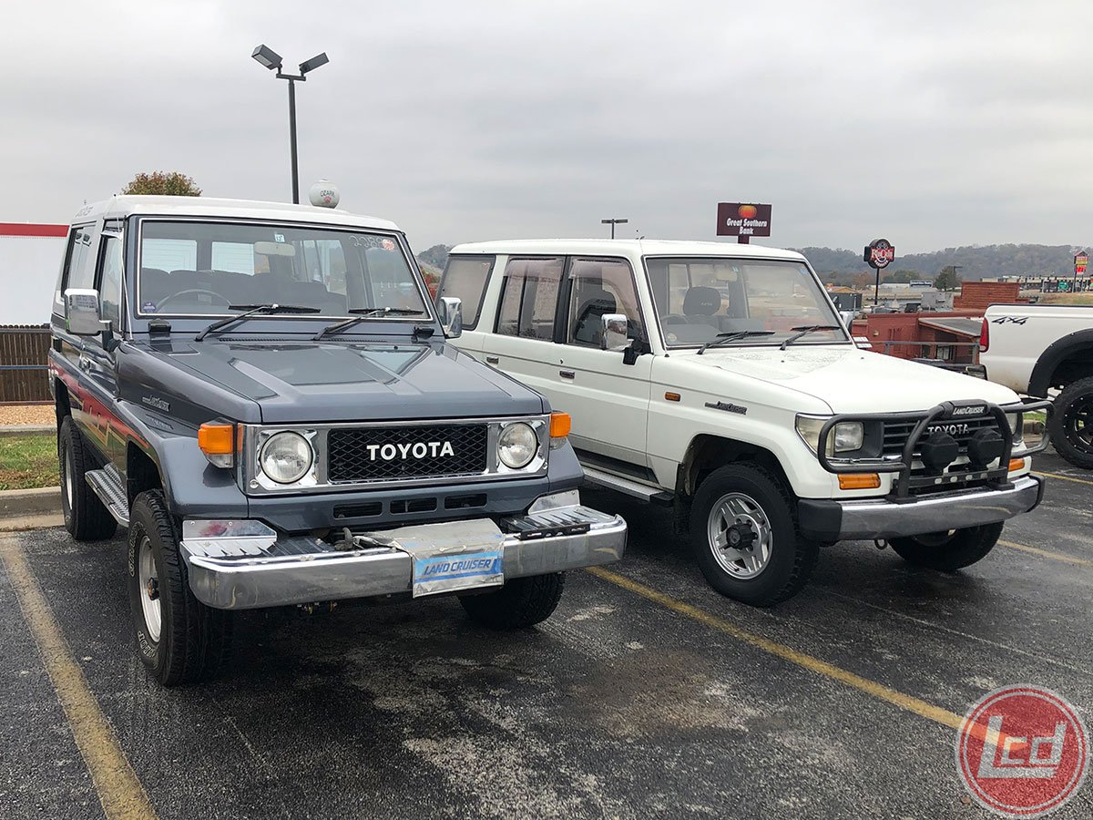 Land_Cruisers_D's tweet photo. Just a couple JDM 70 series trucks at the tire shop. #LandCruisersDirect #BJ74 #LJ78 https://t.co/qpvEht4ppu