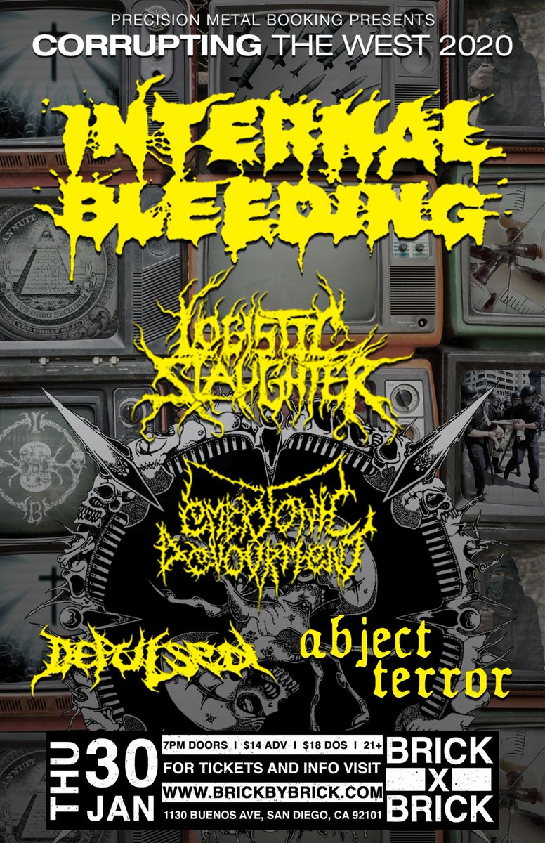 BrickbyBrickSD's tweet image. 01/30/20 at Brick — @InternalBLDNG, @LogistSlaughter, @EMBRYONICDEVOUR, Depulsed, and Abject Terror — bit.ly/InternalBleedi… @UniqueLeaderRec @NSErecords #SanDiego