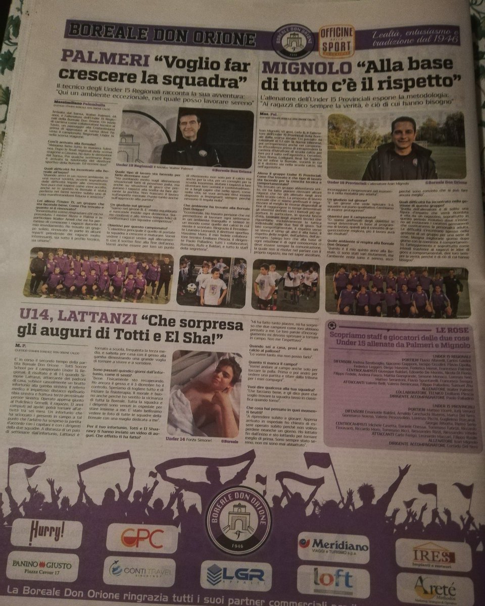 MaxPalombella1's tweet photo. La Gazzetta Regionale racconta la Boreale. Intervista agli allenatori Walter Palmeri e Ivan Mignolo e all'U14 Simone Lattanzi, che ha ricevuto un messaggio video di Totti e El Shaarawy dopo il grave infortunio. https://t.co/FoyMxMTH7o