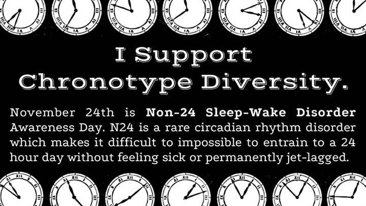 SightedNon24's tweet photo. Non-24 isn't simply a sleep disorder, it's a circadian rhythm disorder. The circadian rhythm is the body's master clock. It also affects body temperature, hunger, and more.
#Non24 #N24 #SightedNon24 #circadianrhythm https://t.co/koguJc9VMC