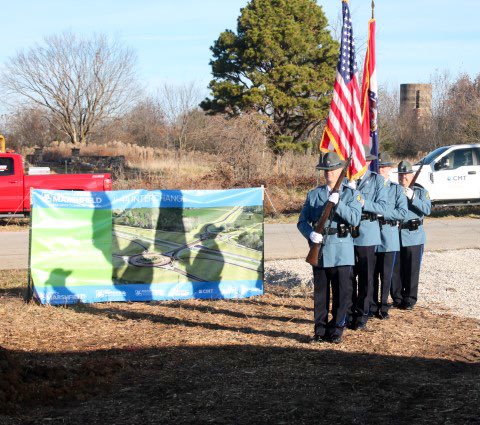 Members of the Troop D Honor Guard attended a groundbreaking ceremony at the site of the new Marshfield I-44 interchange today. As construction starts at mile marker 103, please be patient and attentive. Lives depend on it! #MoveOverSlowDown #ProgressAsPromised <a href="/MoDOT_Southwest/">MoDOT Southwest</a>