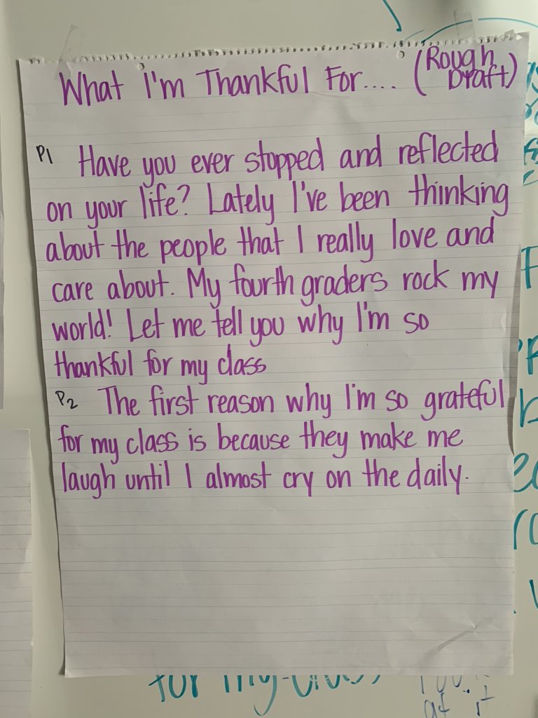 MrsWLindsey's tweet photo. The beginning of our Expository on something/someone we are thankful for! Perfect for this week! ❤️❤️@NISDCable @nisdelemelar @ChaneyTeresa #NISDLegends #gratitudechallenge #gratitudesnaps #thankfulforourclass #4thgrade #WritersGonnaWrite #KidsDeserveIt https://t.co/QckFMaNX0f