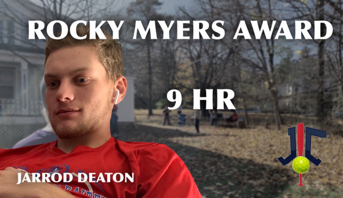 JamokeCWBL's tweet photo. The 2019 Rocky Myers Award goes to Jarrod Deaton. Deaton shocked the league this year with immense power in the batter’s box against the league’s evolved pitching. https://t.co/7v2ihLSB4l
