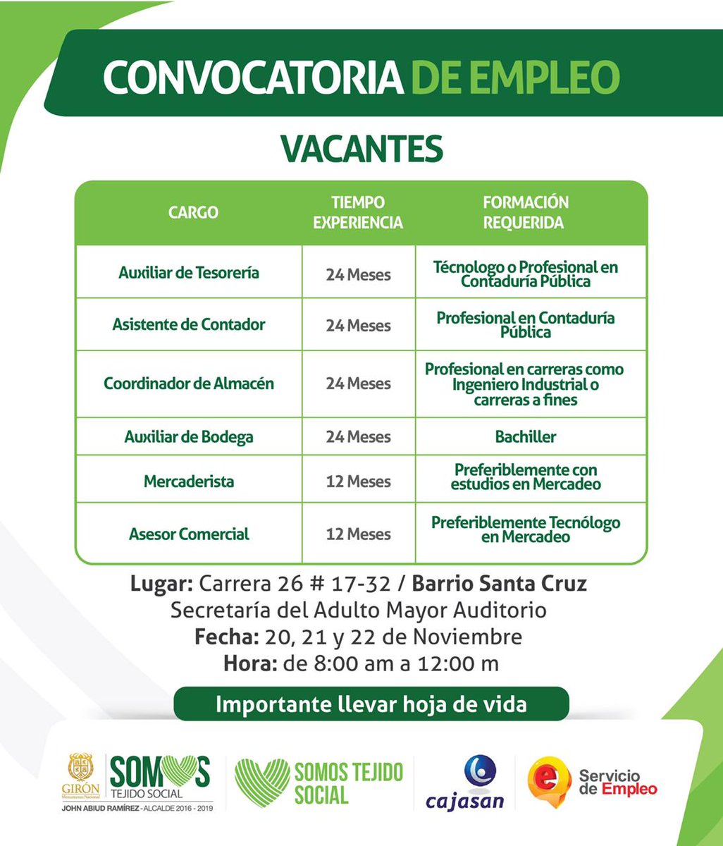 ¡Convocatoria de empleo! Infórmese aquí 👇🏼✅ #GirónSeTransforma.