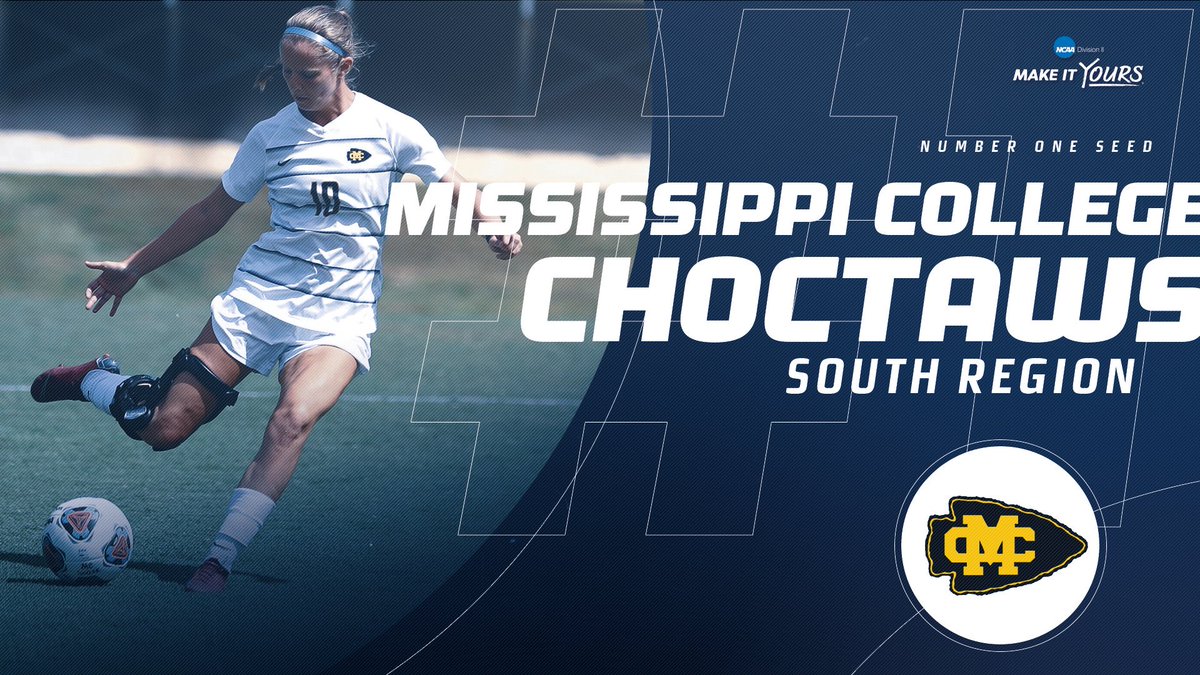 NCAADII's tweet photo. @UnitedCoaches @GoBUHuskies @PSACsports @BloomsburgU @BUHuskies_wsoc @msumavericks @NorthernSunConf @MNSUMankato @MSU_Mavs_Soccer @gogoldenknights @TheNortheast10 @CollegeofStRose @gvsulakers @GLIACsports @GVSU @GVSUsoccer Representing the South Region as the No. 1 seed in the #D2WSOC Championship, Mississippi College! 

#MakeItYours https://t.co/opAWNdErXR