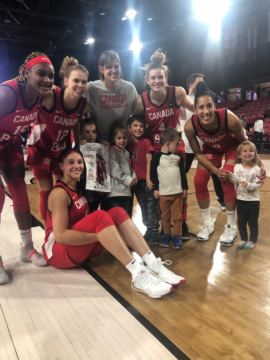 Lauren_Sulz's tweet photo. Congrats to @CanBball @LisaThomaidis for 3-0 #RoadtoTokyo & thank you for taking pictures with our kids, signing autographs “for the kids” & listening to our LT stories from @HuskieWBB days! Your time & kindness was appreciated #TrueRoleModels #WeAreTeamCanada @McNairnSharlene https://t.co/dEQDZxY72Q