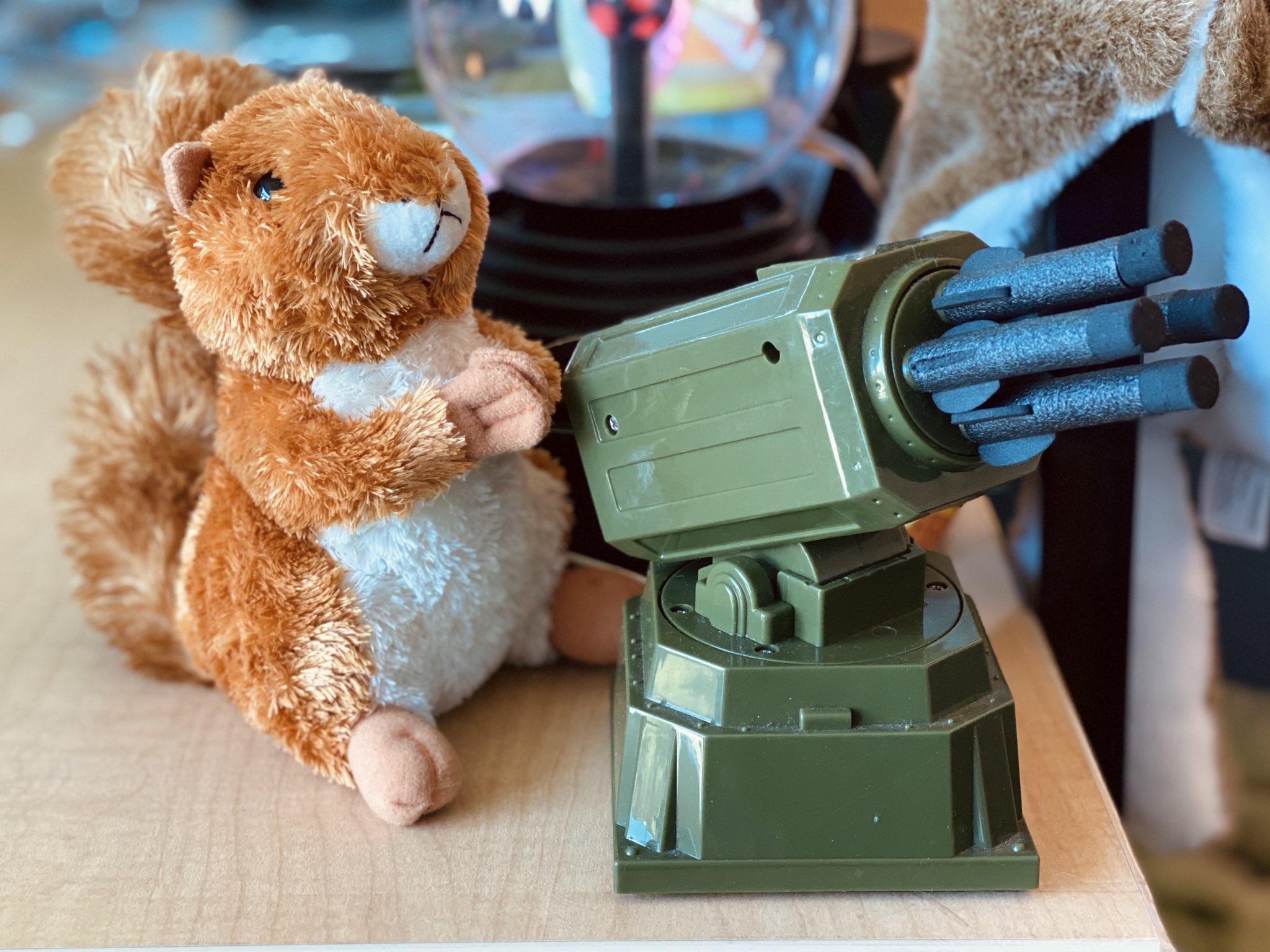 This is how my co-worker defends his desk. 🔫🐿 https://t.co/9x8Jky8K4p