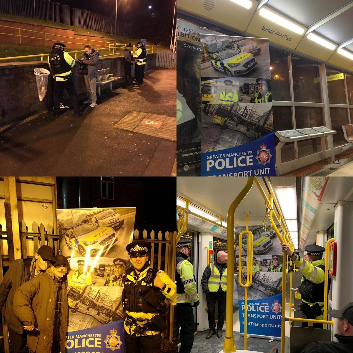 GMPChorlton's tweet photo. Successful night so far on the new #transportunit, and the night is only young. Several individuals over the last few hours have been removed from the tram and searched. Our plain clothes cops, supported by uniform patrols are now back out and about hunting. #spotthesign https://t.co/qHz0DPG4tJ