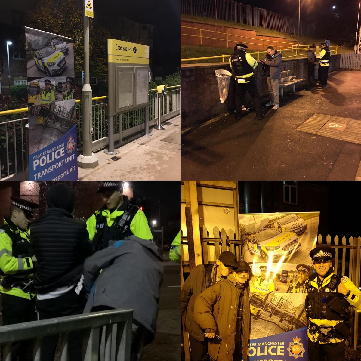 GMPChorlton's tweet photo. Successful night so far on the new #transportunit, and the night is only young. Several individuals over the last few hours have been removed from the tram and searched. Our plain clothes cops, supported by uniform patrols are now back out and about hunting. #spotthesign https://t.co/qHz0DPG4tJ